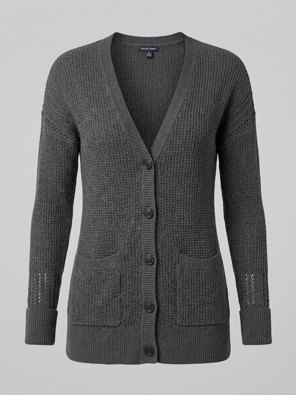 American Eagle Heritage Cozy Grey Open Stitch Waffle Knit Cardigan Sweater